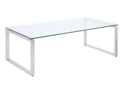 Mesa de centro de diseño FREYA en cristal templado y metal cromado