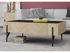 Mesa de centro de madera clara con 2 cajones grandes SEQUOIA