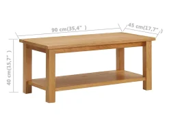 Mesa de centro de madera maciza de roble 90x45x40cm