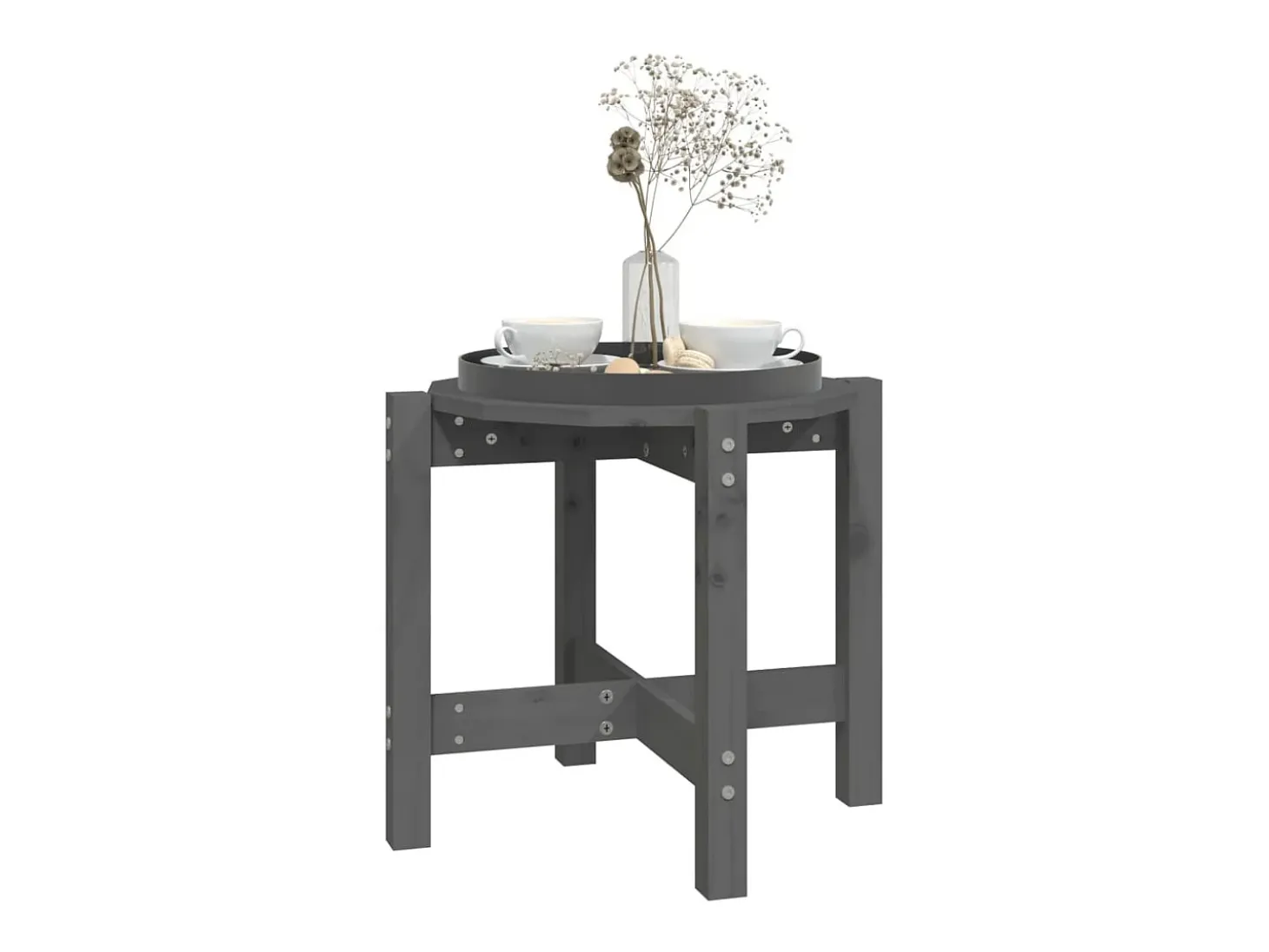 Mesa de centro de madera maciza de pino gris Ø52,5x45 cm ES46392