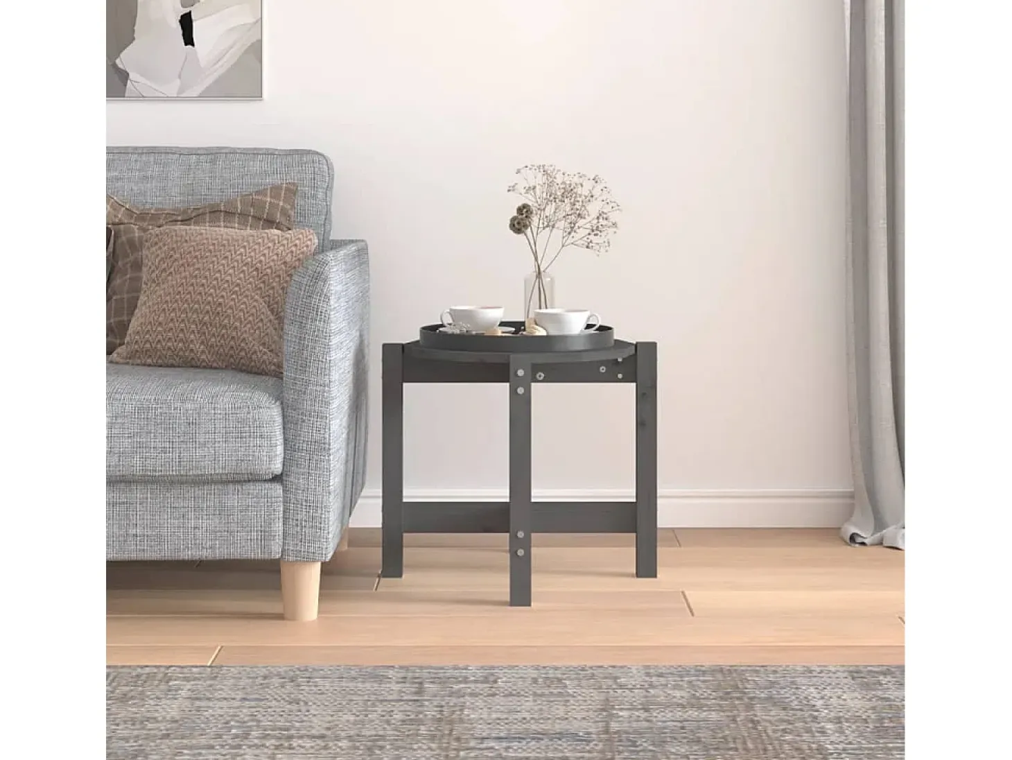 Mesa de centro de madera maciza de pino gris Ø52,5x45 cm ES46392