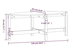 Mesa de centro de madera maciza de pino gris 118x63x45 cm