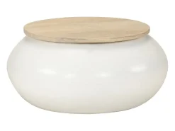 Mesa de centro de madera maciza de mango blanca 51x51x27 cm