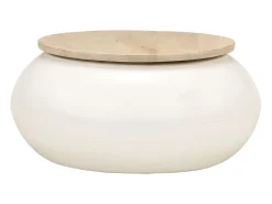 Mesa de centro de madera maciza de mango blanca 51x51x27 cm