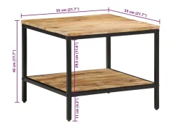 Mesa de centro de madera maciza de mango rugosa 55x55x45 cm