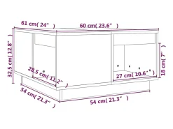Mesa de centro de madera maciza de pino negro 60x61x32,5 cm