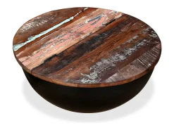 Mesa de centro de madera maciza reciclada negra en forma de bol