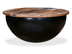 Mesa de centro de madera maciza reciclada negra en forma de bol