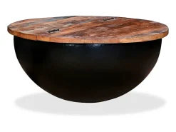 Mesa de centro de madera maciza reciclada negra en forma de bol