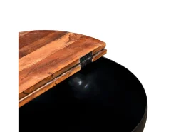 Mesa de centro de madera maciza reciclada negra en forma de bol