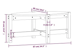 Mesa de centro de madera maciza de pino blanco 87x48x35 cm