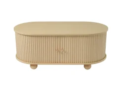 Mesa de centro de madera natural con 2 puertas correderas y 4 patas redondas de madera - Para salón