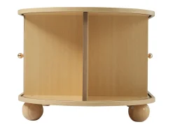 Mesa de centro de madera natural con 2 puertas correderas y 4 patas redondas de madera - Para salón