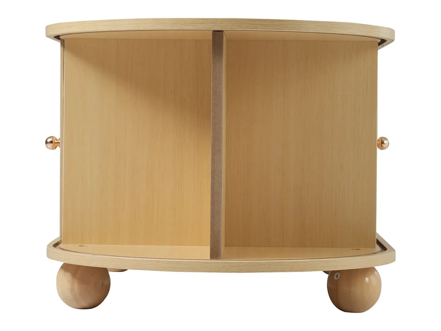 Mesa de centro de madera natural con 2 puertas correderas y 4 patas redondas de madera - Para salón
