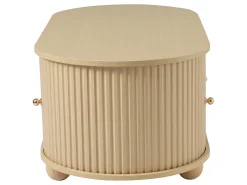 Mesa de centro de madera natural con 2 puertas correderas y 4 patas redondas de madera - Para salón
