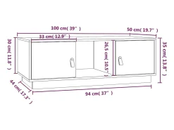Mesa de centro de madera maciza de pino blanco 100x50x35 cm