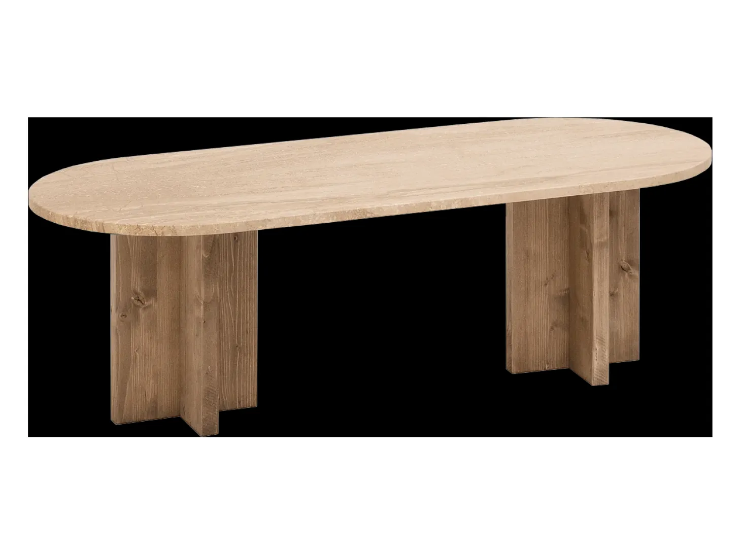 Mesa de centro de mármol daino reale y patas de madera maciza DECOWOOD de 120x50cm - TOSCANA - DECOWOOD