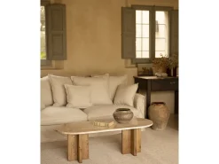 Mesa de centro de mármol daino reale y patas de madera maciza DECOWOOD de 120x50cm - TOSCANA - DECOWOOD
