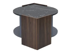 Mesa de centro de mármol y nogal: colores contrastantes, madera con cajón y almacenamiento abierto