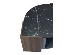 Mesa de centro de mármol y nogal: colores contrastantes, madera con cajón y almacenamiento abierto