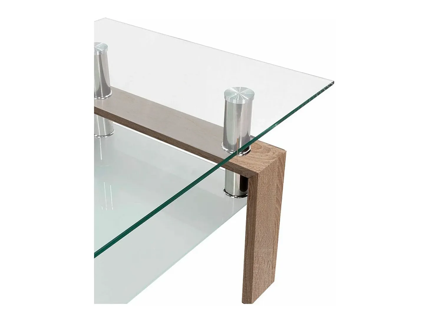 Mesa de centro de 43x100x60 cm con sobre de cristal y patas roble Kendra