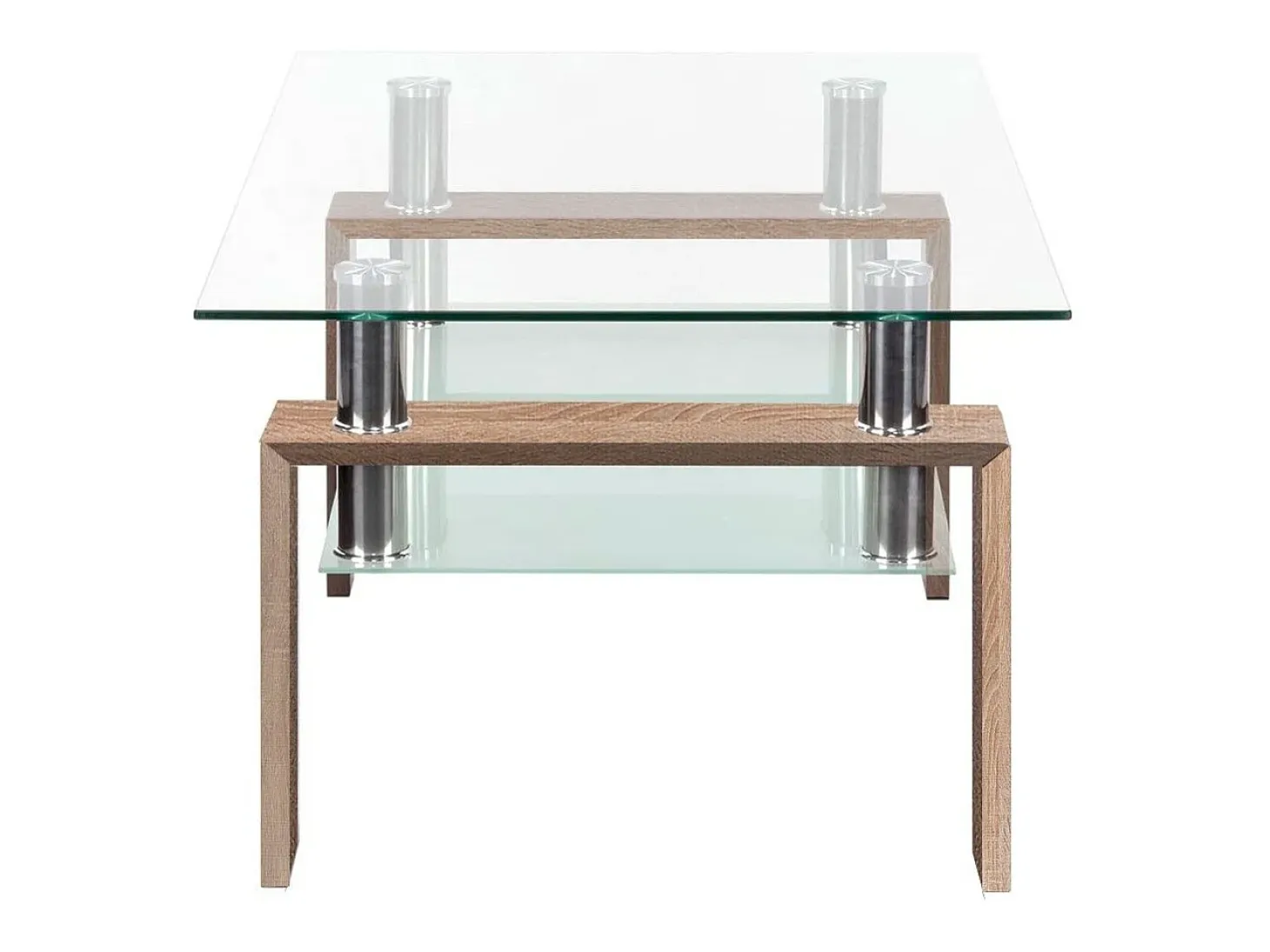 Mesa de centro de 43x100x60 cm con sobre de cristal y patas roble Kendra