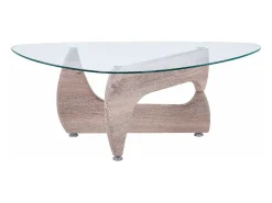 Mesa de centro de 40x110x70 cm con sobre ovalado de cristal y patas en acabado roble Lucy