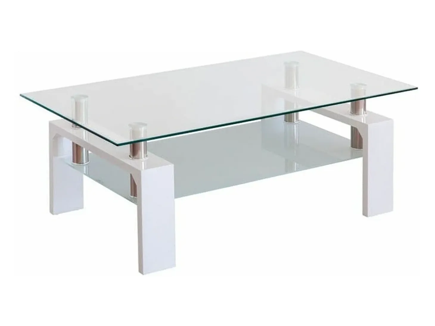 Mesa de centro de 43x100x60 cm con sobre de cristal y patas blancas Kendra