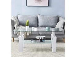 Mesa de centro de 43x100x60 cm con sobre de cristal y patas blancas Kendra