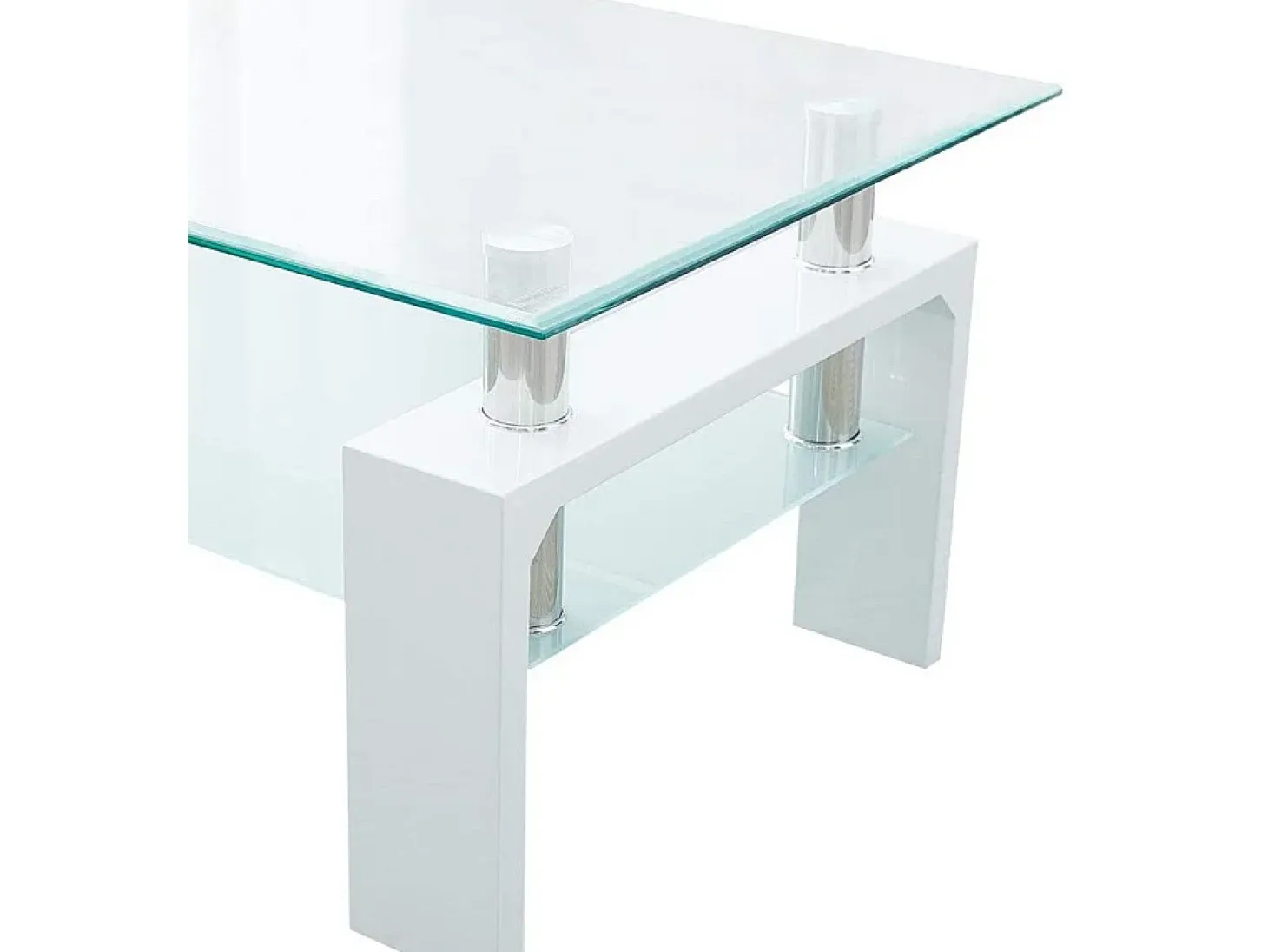 Mesa de centro de 43x100x60 cm con sobre de cristal y patas blancas Kendra