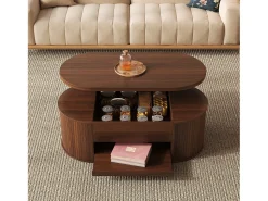 Mesa de centro elevable - 110 x 55,5 x 40 cm - con estante extensible + tablero elevable - MDF - natural oscuro