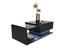 Mesa de centro elevable alto brillo 100×50×47,5 cm - Plato de vidrio - Iluminación LED - Paneles de aglomerado - negro