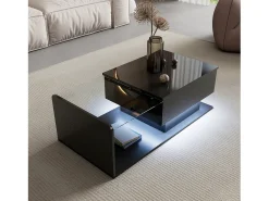 Mesa de centro elevable alto brillo 100×50×47,5 cm - Plato de vidrio - Iluminación LED - Paneles de aglomerado - negro