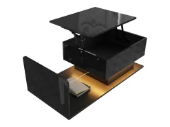 Mesa de centro elevable alto brillo 100×50×47,5 cm - Plato de vidrio - Iluminación LED - Paneles de aglomerado - negro