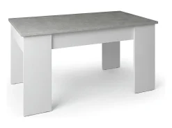 Mesa de centro elevable con almacenaje en blanco artik y gris cemento 90x43-53 cm Norak Blanco Artik (Blanco Mate) - Gris Cemento