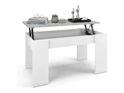 Mesa de centro elevable con almacenaje en blanco artik y gris cemento 90x43-53 cm Norak Blanco Artik (Blanco Mate) - Gris Cemento
