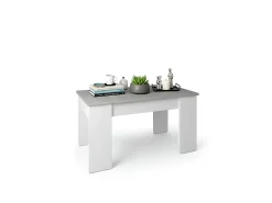 Mesa de centro elevable con almacenaje en blanco artik y gris cemento 90x43-53 cm Norak Blanco Artik (Blanco Mate) - Gris Cemento