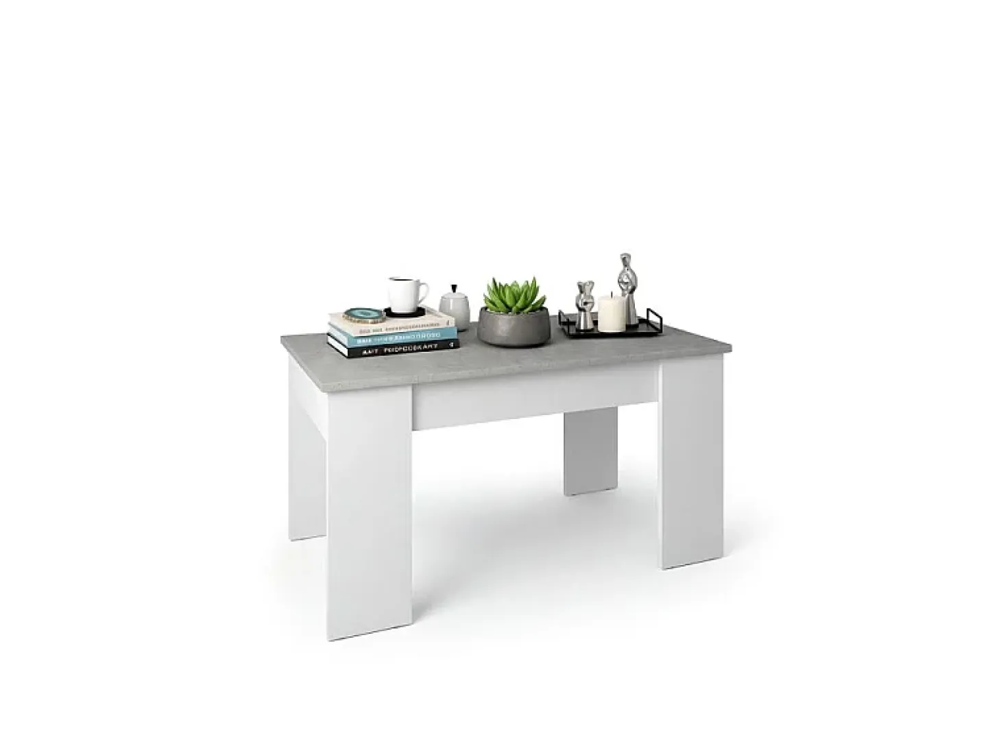 Mesa de centro elevable con almacenaje en blanco artik y gris cemento 90x43-53 cm Norak Blanco Artik (Blanco Mate) - Gris Cemento