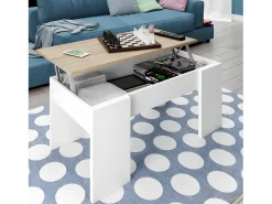 Mesa de Centro Elevable Elise, Blanco y Cambria 90x50 cm
