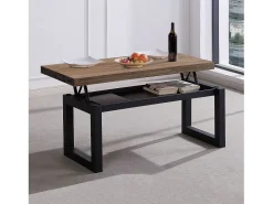 Mesa de centro elevable Loft con hueco de almacenaje roble american/negro 47,5-62x120x60 cm Adec