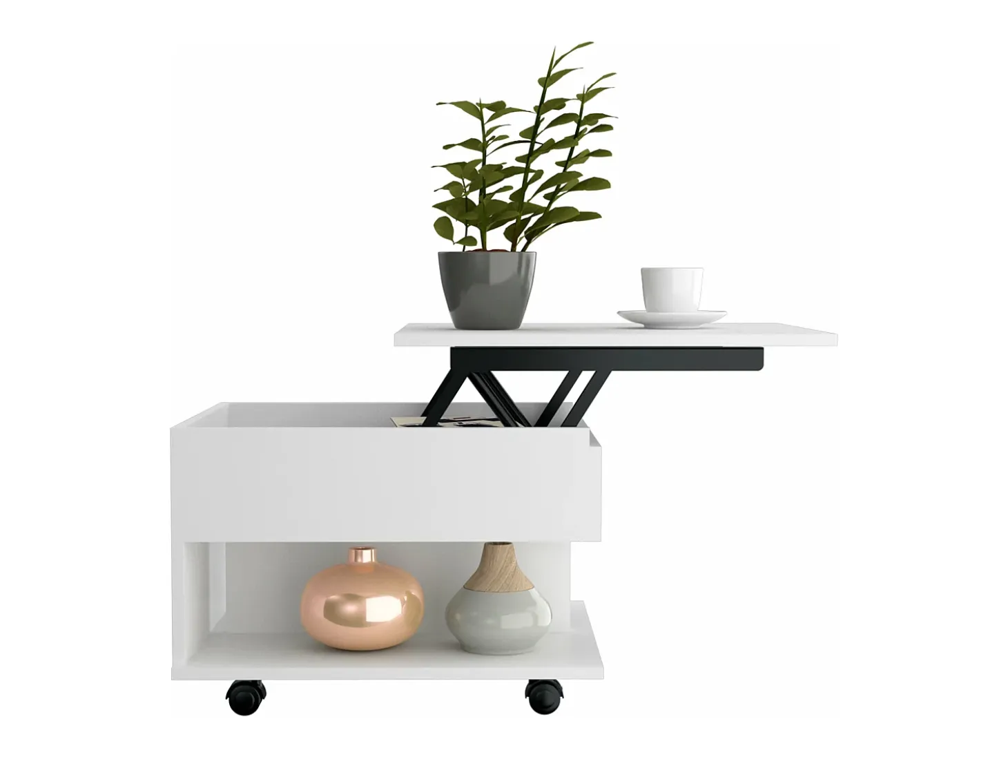 Mesa de Centro Elevable Luanda, con ruedas , 38.86 cm X 54.86 cm X 49.78 cm , Blanco
