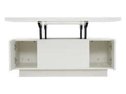 Mesa de centro elevable multifuncional con almacenamiento oculto, blanco puro, estructura de MDF