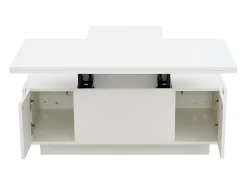Mesa de centro elevable multifuncional con almacenamiento oculto, blanco puro, estructura de MDF