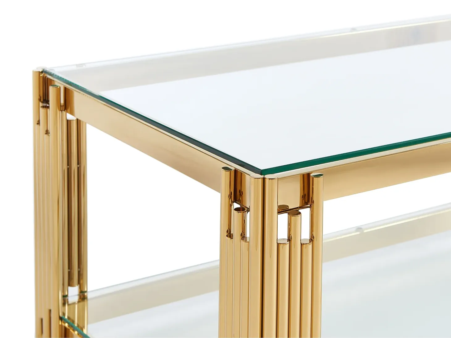 Mesa de centro en cristal templado y acero inoxidable - Oro - NOMELANO