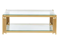 Mesa de centro en cristal templado y acero inoxidable - Oro - NOMELANO