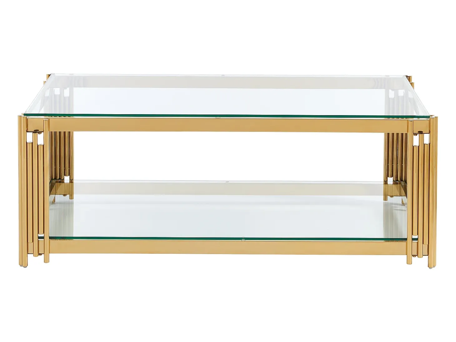 Mesa de centro en cristal templado y acero inoxidable - Oro - NOMELANO
