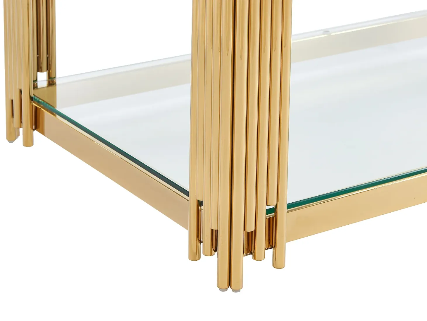 Mesa de centro en cristal templado y acero inoxidable - Oro - NOMELANO