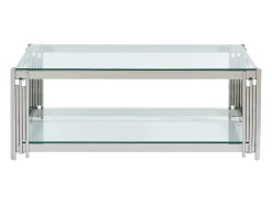 Mesa de centro en cristal templado y acero inoxidable - Cromo - NOMELANO