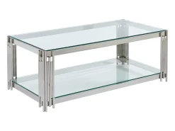 Mesa de centro en cristal templado y acero inoxidable - Cromo - NOMELANO