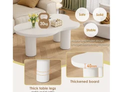 Mesa de centro en MDF y PVC - tapa en forma de nube irregular - Blanco